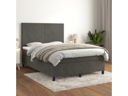 Cama Com Molas/colchão 140x200 Cm Veludo Cinzento-escuro