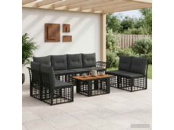 Vidaxl Conjunto De Sofá De Jardim 9 Unid. Preto E Cinza Escuro Vime Pe
