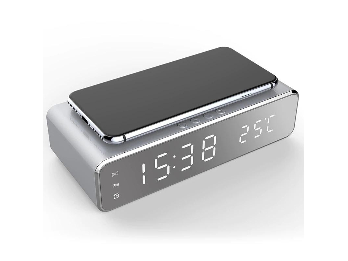 Despertador Com Carregamento Sem Fios, Relógio Digital De Secretária, Termómetro, Calendário, Visor Led