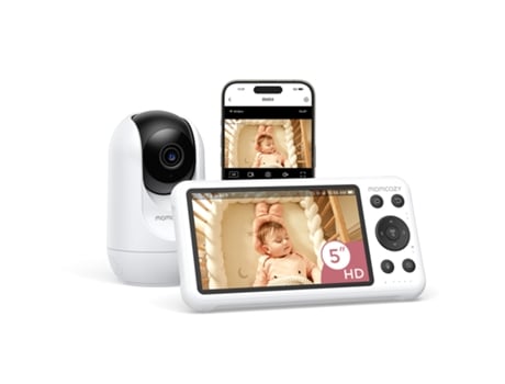 Babyphone Momcozy Com Câmara De 5 Polegadas, Resolução Hd 1080p, Sem Wi Fi, Bateria De 5000 Mah, Visão Noturna Infravermelha, 960 Pés