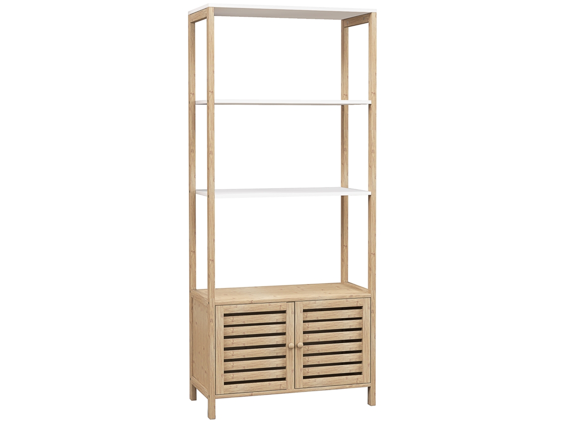 Estante para Casa de Banho Bambu e Mdf Cor Madeira e Branco 63x30x138 cm Homcom