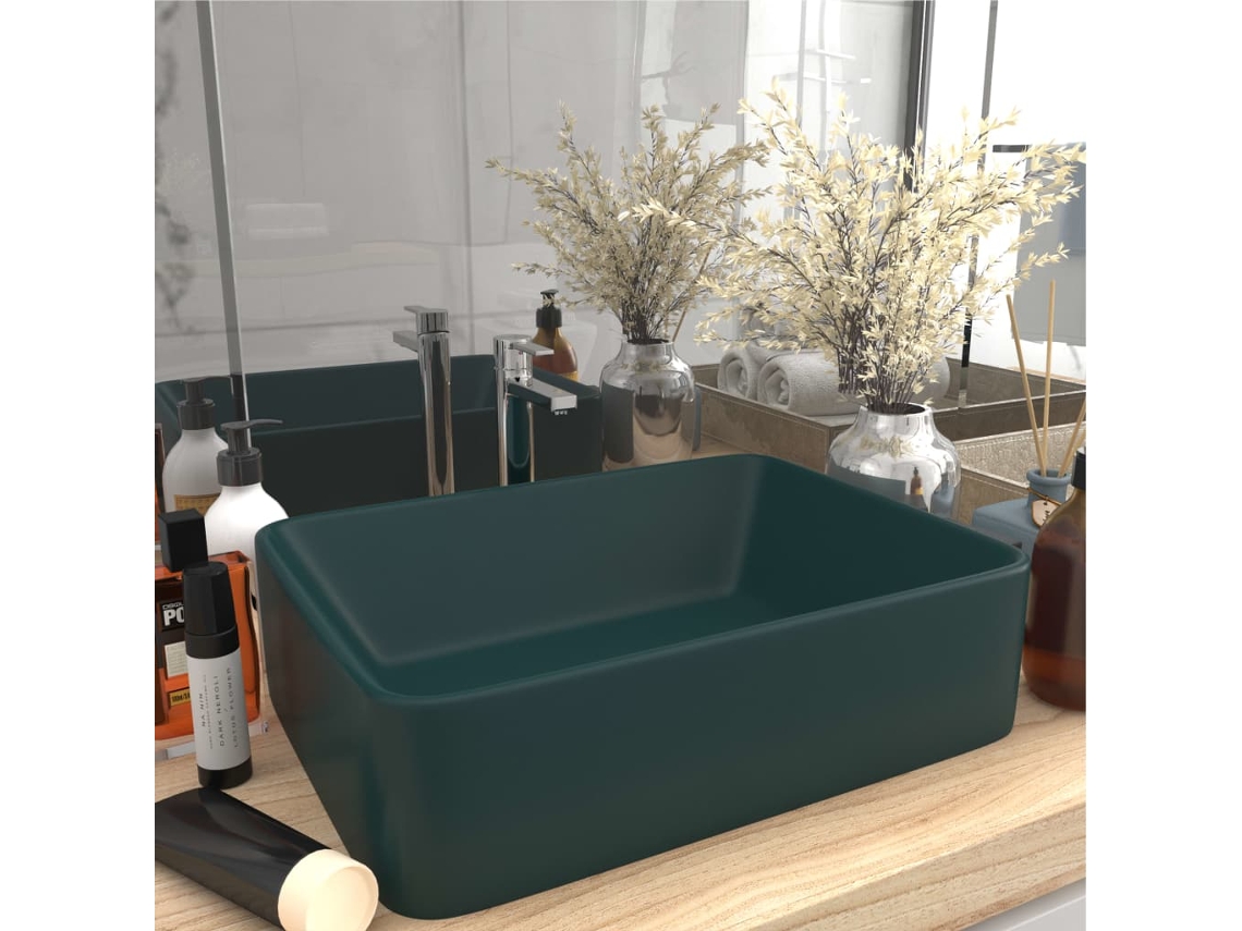 Vidaxl Lavatório Luxuoso 41x30x12 Cm Cerâmica Verde-escuro Mate