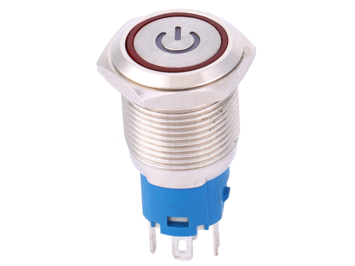 Botão Metal Auto reset 16mm Led Vermelho