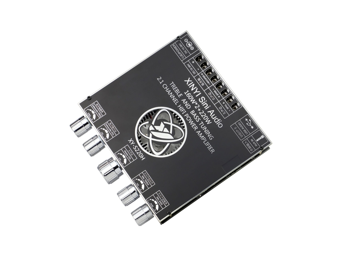 Amplificador De 2.1 Canais Tda7498 Compatível Com Bluetooth, Potência De 160 W X 2 + 220 W, Entradas Bt, Aux E Usb.
