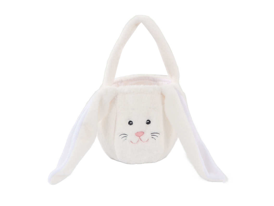 Primerox cesta de Coelho Pelúcia Páscoa com Orelhas Longas para Caça Aos Ovos Cute Branco