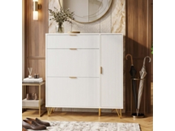 Lazyspace - Sapateira Moderna Com 3 Portas Basculantes E Armário Lateral, Madeira, Branco, 118.5x110x28.5 Cm