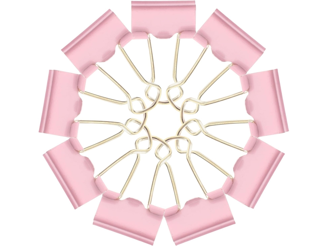 Clips metálicos rosa Ibasenice (9 unidades) para pastas de escritório, práticos e decorativos para organizar papéis e anotações.