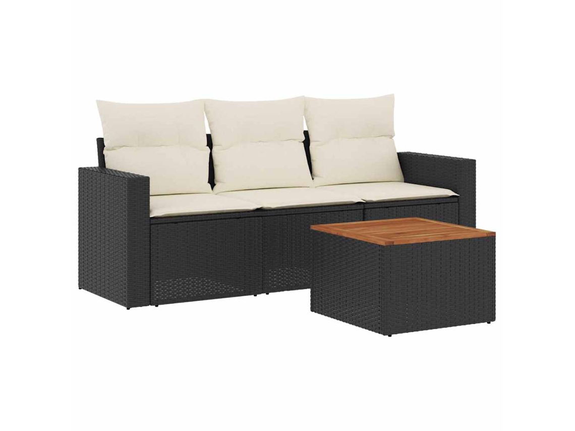 Conjunto de 4 Sofás para Jardim com Almofadões Vime Pe Preto MAISON EXCLUSIVE (N/A)