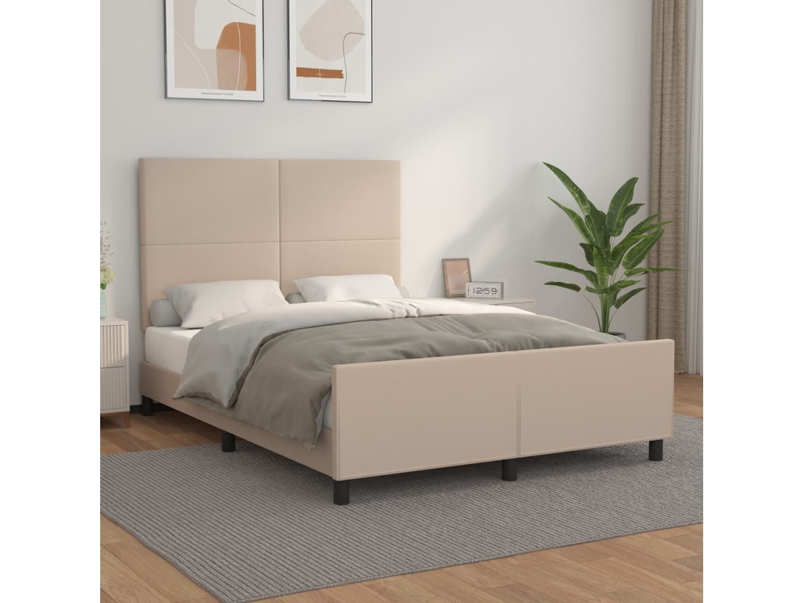 Vidaxl Estrutura Cama C/ Cabeceira Couro Artif. 140x190 Cm Cappuccino