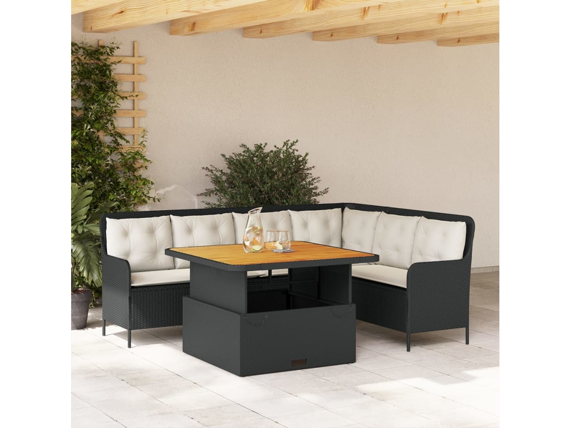 Vidaxl 2 Pcs Conjunto Sofás de Jardim com Almofadões Vime Pe Preto