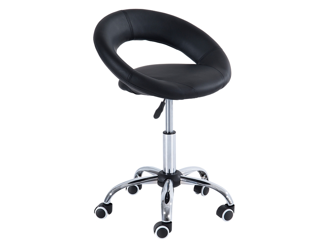 Banco Giratório Regulável Em Altura Para Escritório Em Pu E Metal, Preto 50x54x(66–78)cm