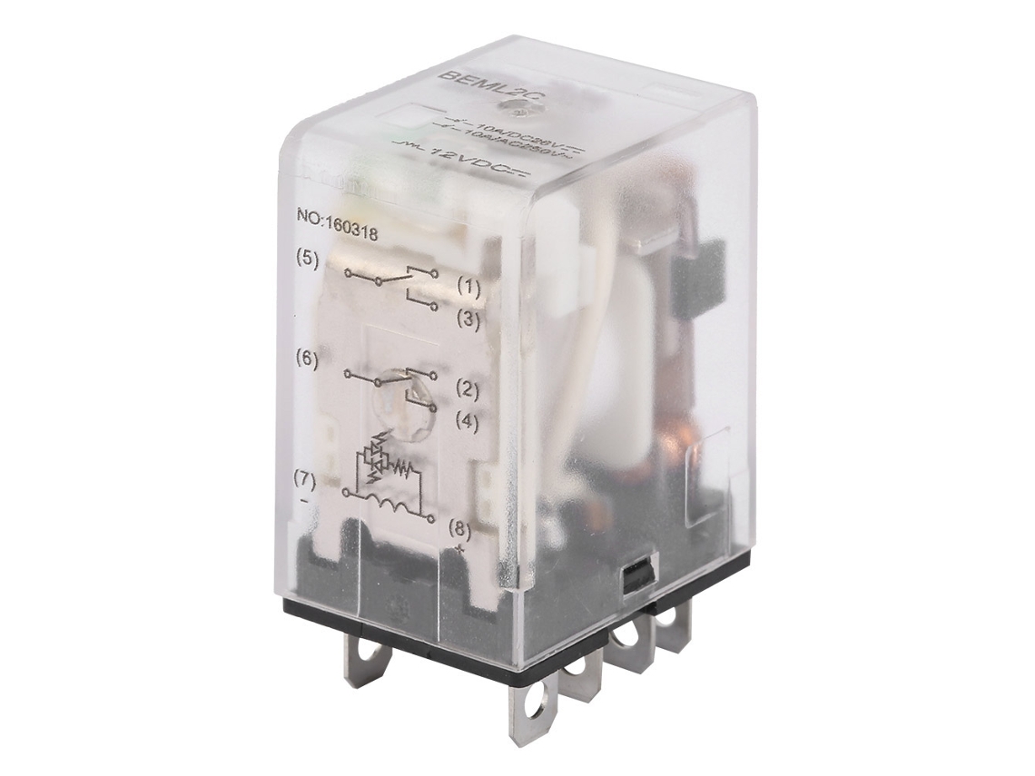 Relé Electromagnético 12vdc 8 Pines 10a com Luz Indicadora Verde Beml2c