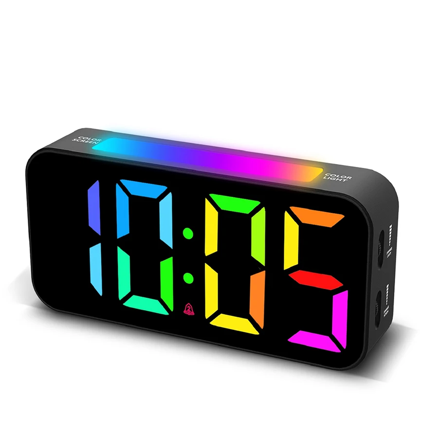 (preto) 1 Despertador Led Rgb, Material Abs, Plugue Tipo C