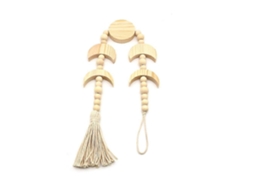 Rebe cuerda Mural Lunar com Macramé e Pérolas de Madeira para Decoração de Casa (bege)