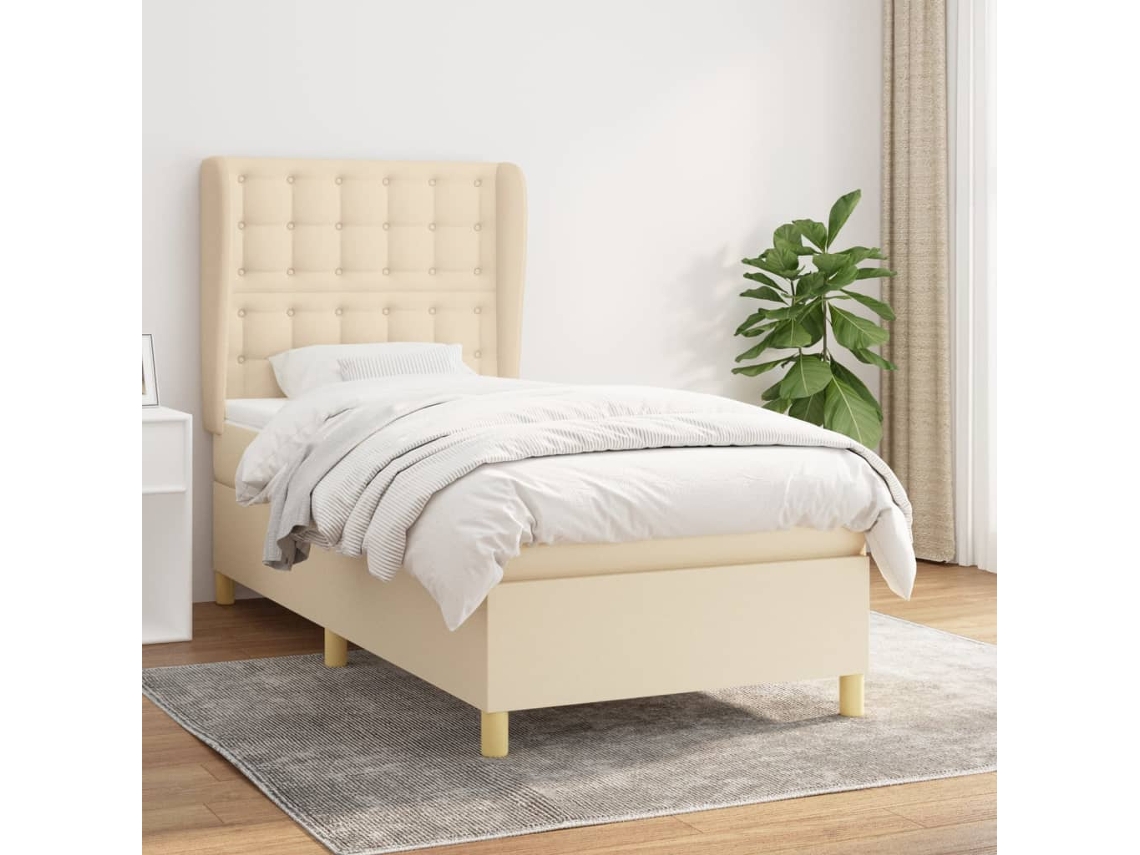 Vidaxl Cama Com Molas/colchão 100x200 Cm Tecido Cor Creme