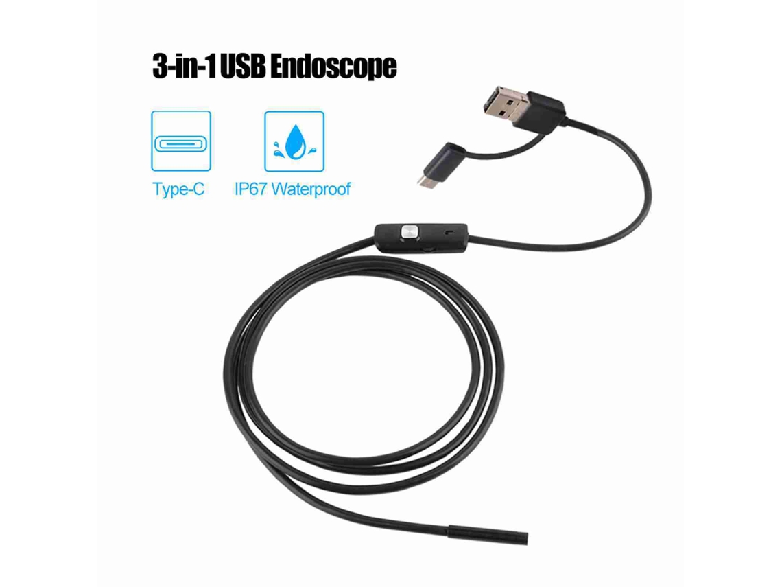 Endoscópio Industrial 3 em 1 Câmera Inspeção Usb Type c Ip67 6 Leds Compatível Android/pc