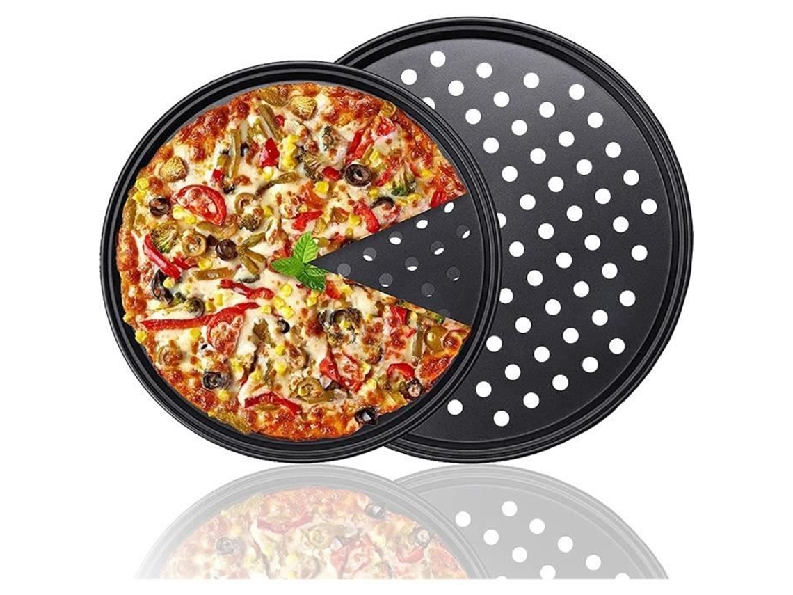 Conjunto De 2 Placas De Pizza Perfuradas Moldes De Pizza Antiaderente Bandeja De Pizza De Aço Carbono Multi Eua Placa Pizzac Para A228