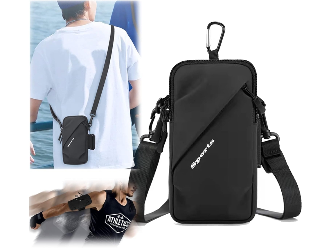 Bolsa Transversal Pequena Com Suporte Para Celular E Alça De Braço, Compatível Com Iphone E Android, Preta.