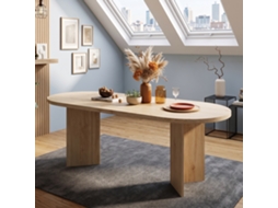 Mesa De Jantar 200×90cm Para 6-8 Pessoas, Cantos Arredondados, Tampo Espesso Estilo Simples Tom Carvalho