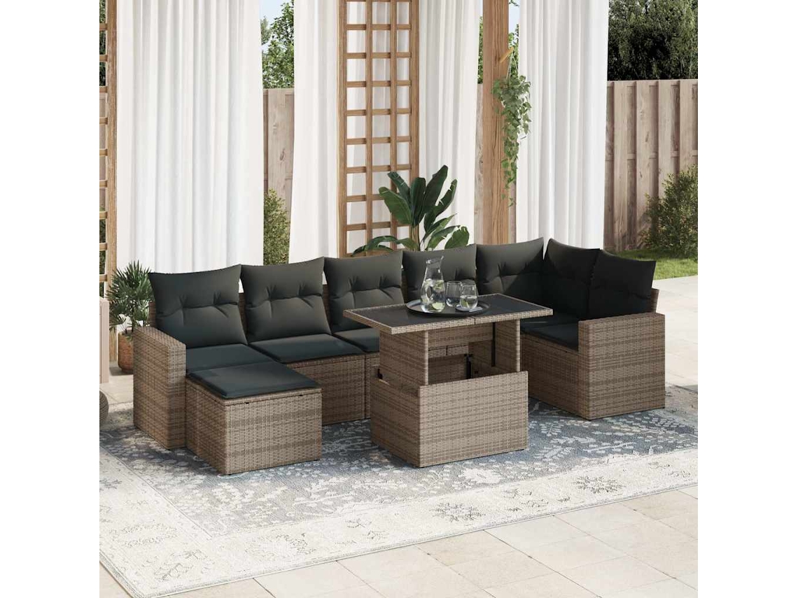 Vidaxl 8 Pcs Conjunto Sofás De Jardim C/ Almofadões Vime Pe Cinzento