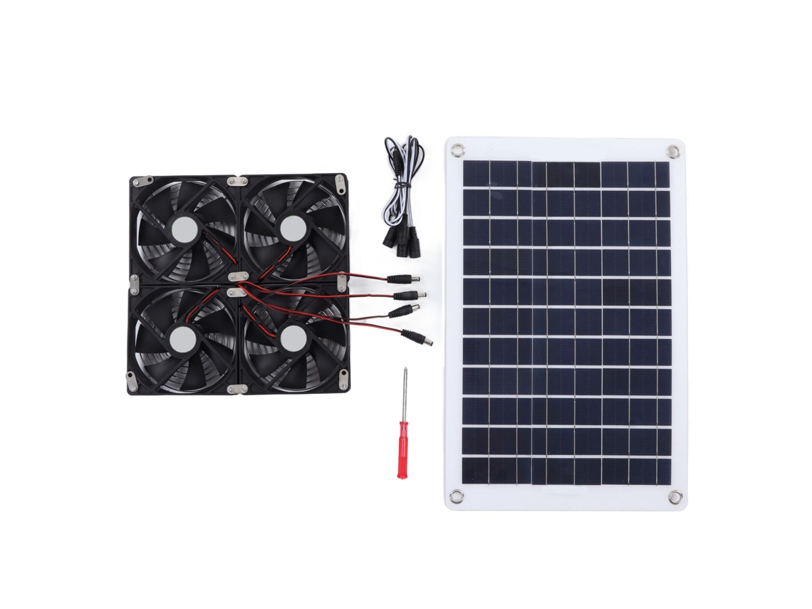 Kit Ventilador Solar 50w Painel Monocristalino 4 Ventoinhas 12cm