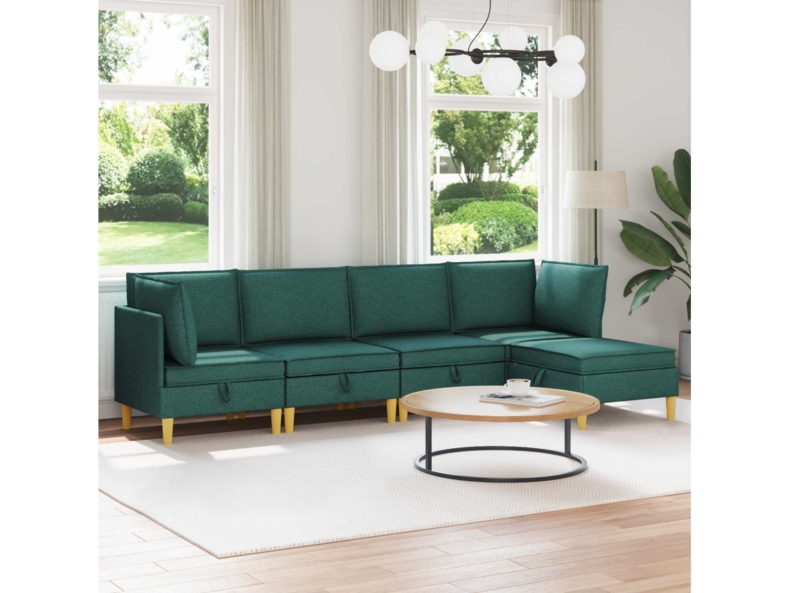 Vidaxl Conjunto De Sofá Modular Com Armazenamento 5 Unid. Verde-escuro
