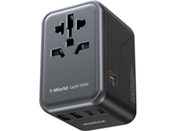 Adaptador De Viagem Universal 70w Gan, 3 Usb, C Pd E 2 Usb, A Qc, Adaptador De Energia Internacional, Carregador De Parede 6 Em 1 Para Laptop