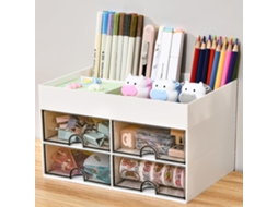 Organizador de Mesa Multifuncional em Plástico Branco com 4 Gavetas Deslizantes, 4 Compartimentos e Porta, Canetas BRILVIBERA