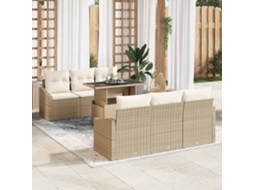 Vidaxl Conjunto De Sofá De Jardim 7 Unid. Bege E Creme Vime Pe