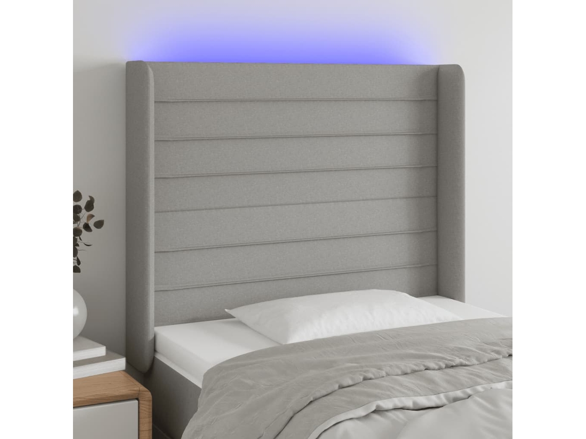 Cabecero con luces LED, tela, 93x16x118/128 cm, gris claro