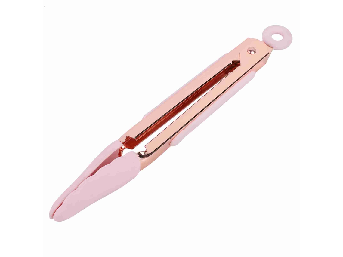 Tongs Churrasco Aço Inoxidável Rosa Com Buraco Pendurar