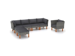 Vidaxl 7 Pcs Conj. Lounge Jardim Vime Pe E Madeira Eucalipto Cinzento