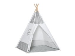 Tenda Tipi Infantil +3 Anos, Madeira, Janela, Almofada, Bolsa, 120x120x155cm, Cinza, Interior e Exterior. Ge