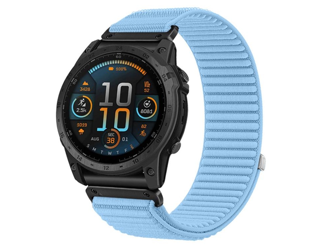 Bracelete para Garmin Nylon trançado com fecho de velcro e interface de metal azul claro (22mm)
