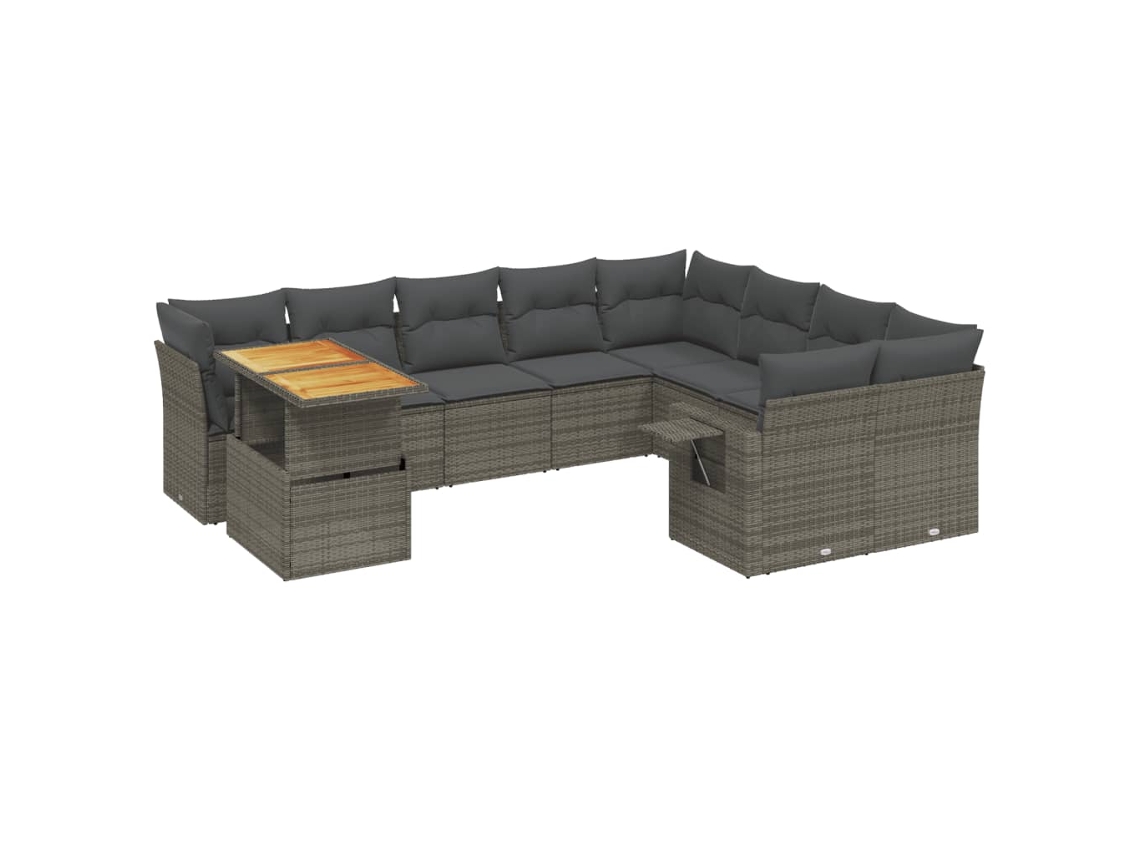 Conjunto de 10 Sofás de Jardim com Almofadões Vime Pe Cinzento MAISON EXCLUSIVE