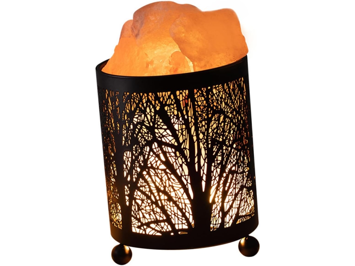 Luminária De Mesa Cilíndrica Preta De Sal Do Himalaia Com Luz Decorativa E Lâmpadas.