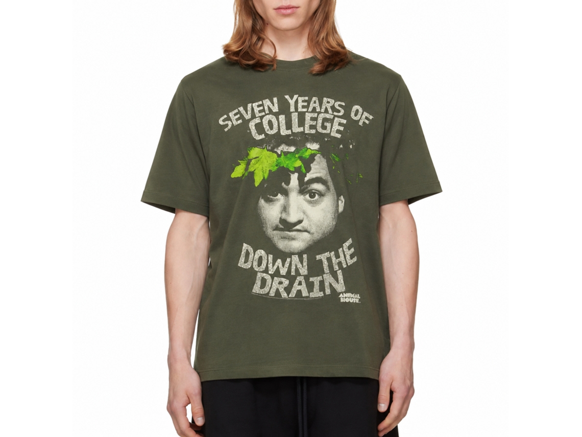 Rockinstone Animal House Movie Down The Drain Solid Military Green Adult T-shirt Size:l