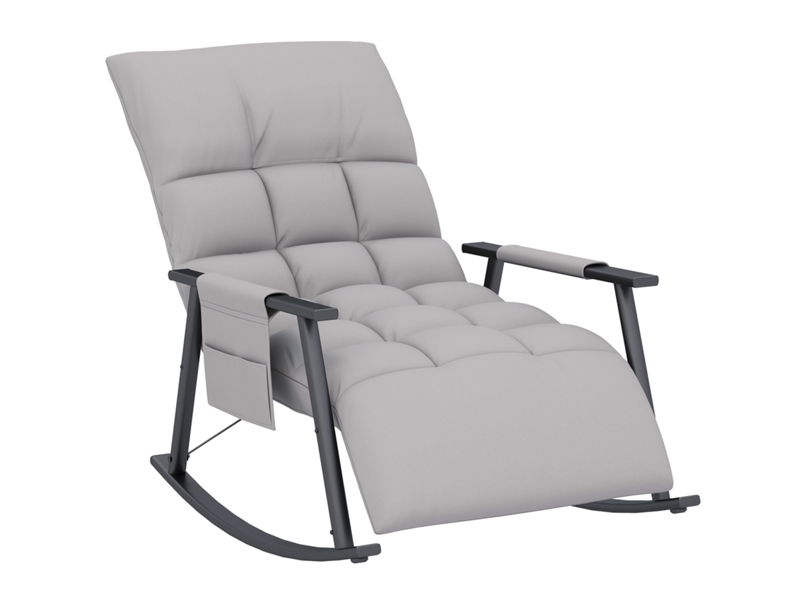 Cadeira de Balanço Moderna 049 com Capa de Tecido Teddy, Estofada, Cinza Escuro | S/MARCA