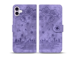 Capa De Couro Para Iphone 17 Com Desenho De Gato Sakura Em Relevo.