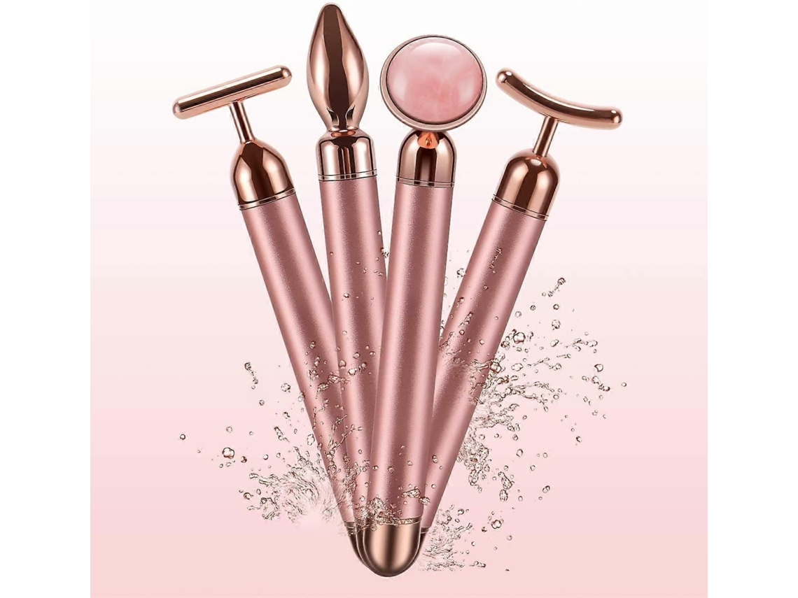 Masajeador Facial de Pulso 4 em 1, Rodillo Jade Elétrico Rose Quartz, Compatível com Compatív Eis, Mejillas, Cuellos, Braz GOKOCO