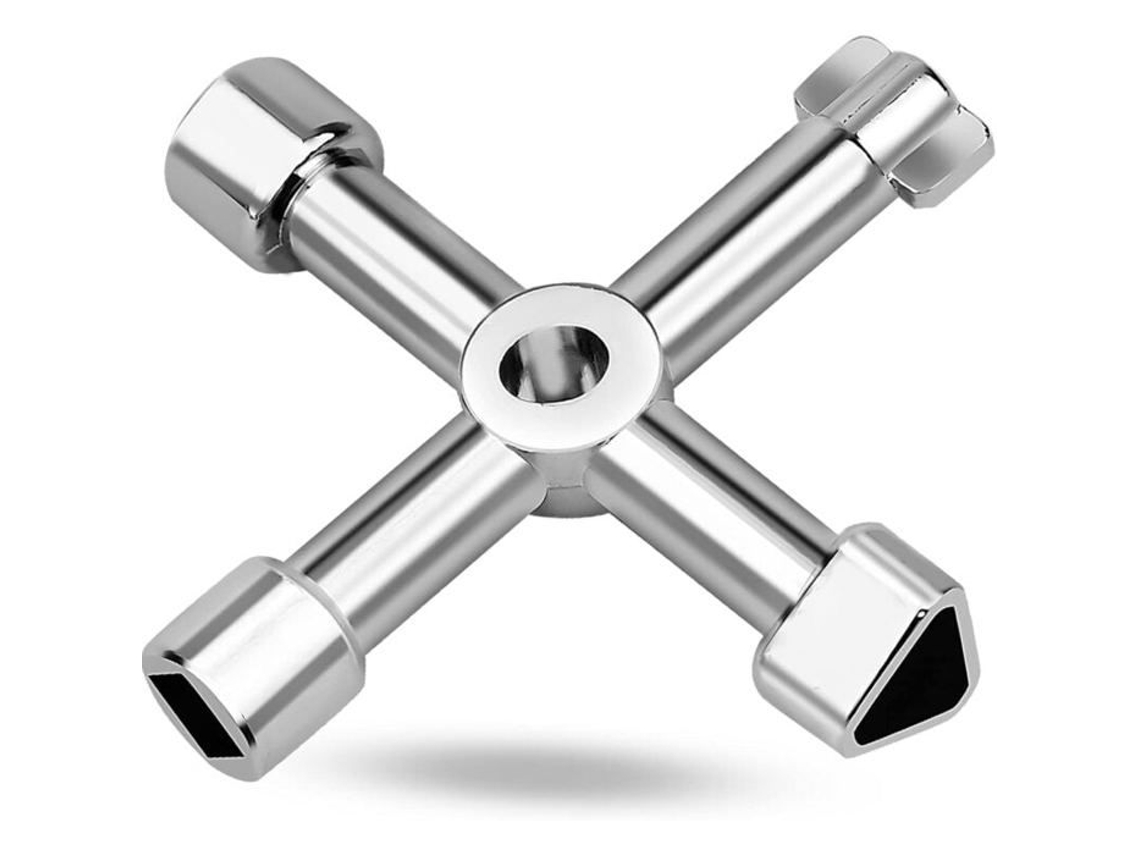 Chave Multifuncional De 4 Vias, Formato De Cruz Triangular, Para Elevadores, Painéis Elétricos, Válvulas, Cor Prata