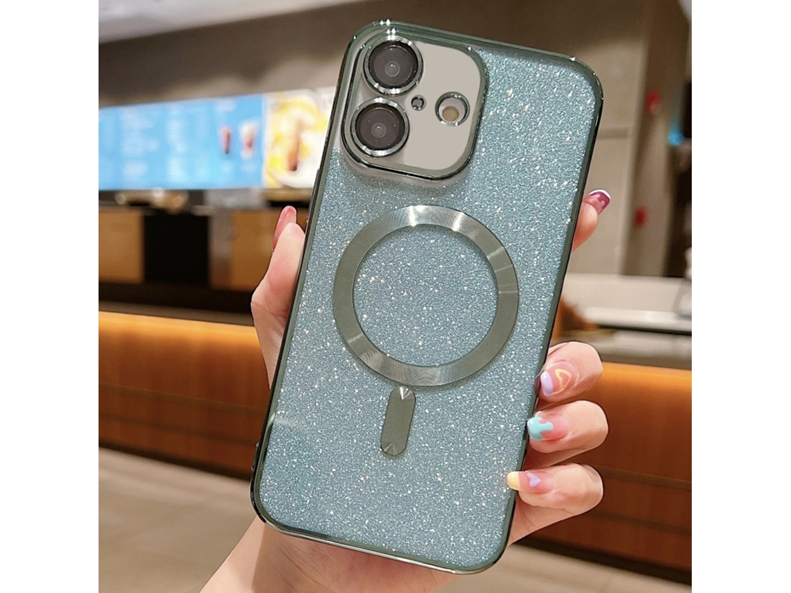 Capa De Tpu Para Iphone 16 - Glitter - Acabamento Eletroplástico - Magsafe