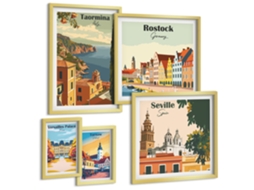 Quadros Decorativos Para Parede Romãs, Pêssegos, Limões Moldura Dourada Imagens Para Um Quarto Infantil Espelharte (conjunto De 5 Imagens)
