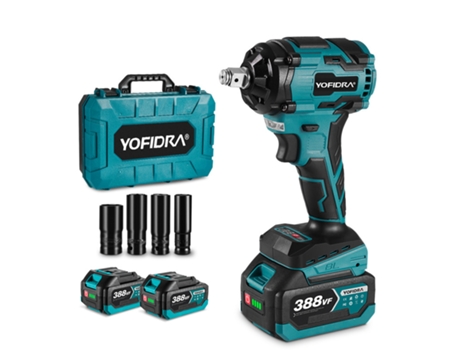 Chave De Impacto De 1/2 1000 N.m, Ferramentas Elétricas Com 2 Baterias 4 Acessórios Yofidra