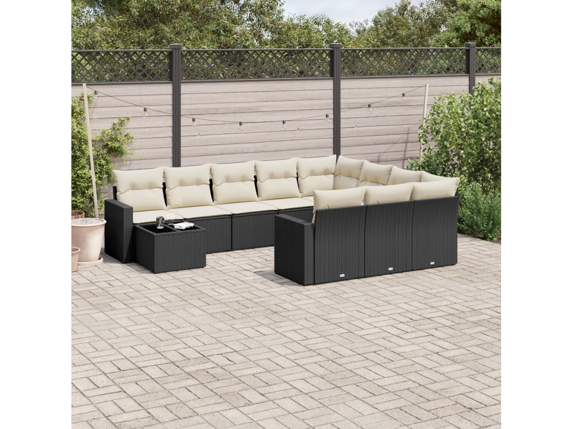 Vidaxl 11 Pcs Conjunto Sofás De Jardim C/ Almofadões Vime Pe Preto