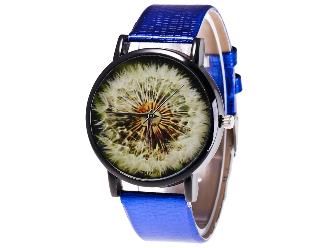 Reloj De Cuarzo Unisex Com Pulseira De Couro Pu, Mostrador De Leão (azul)