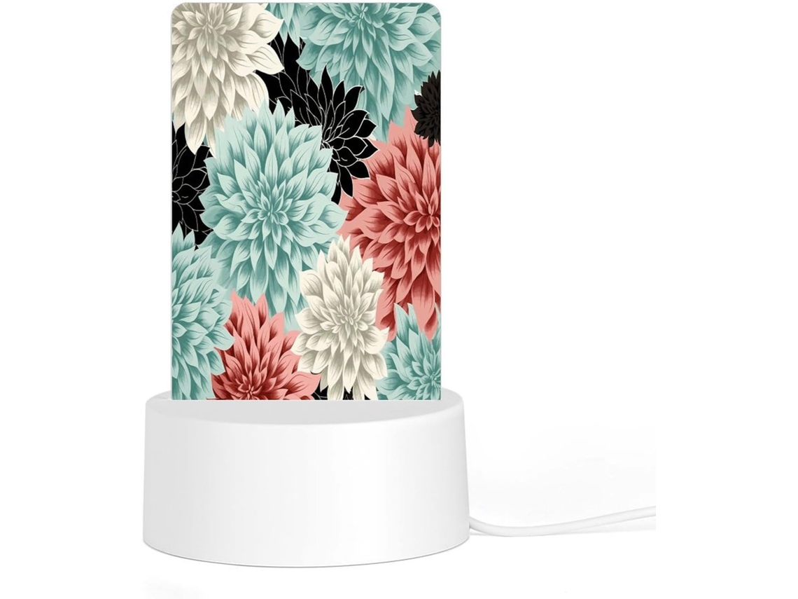 Luminária noturna em acrílico com base encaixável em plástico, fácil de usar, com estampa de flor Dália, iluminação.