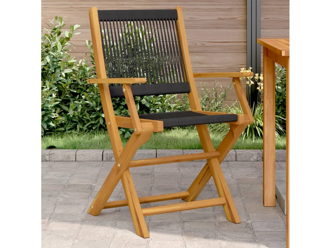 Cadeiras Jardim 2 Pcs Acácia Maciça E Polipropileno Preto Dkd Home Decor