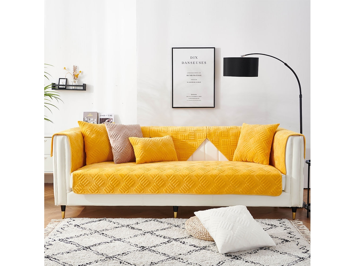 Protetor de Almofada de Sofá de Capa de Assento de Sofá Antiderrapante Amarelo Brilhante EVELTEK 90x180CM