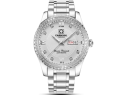 Lurelia Relógio Mecânico Masculino, Automático, Detalhes Com Strass, Branco, Dourado